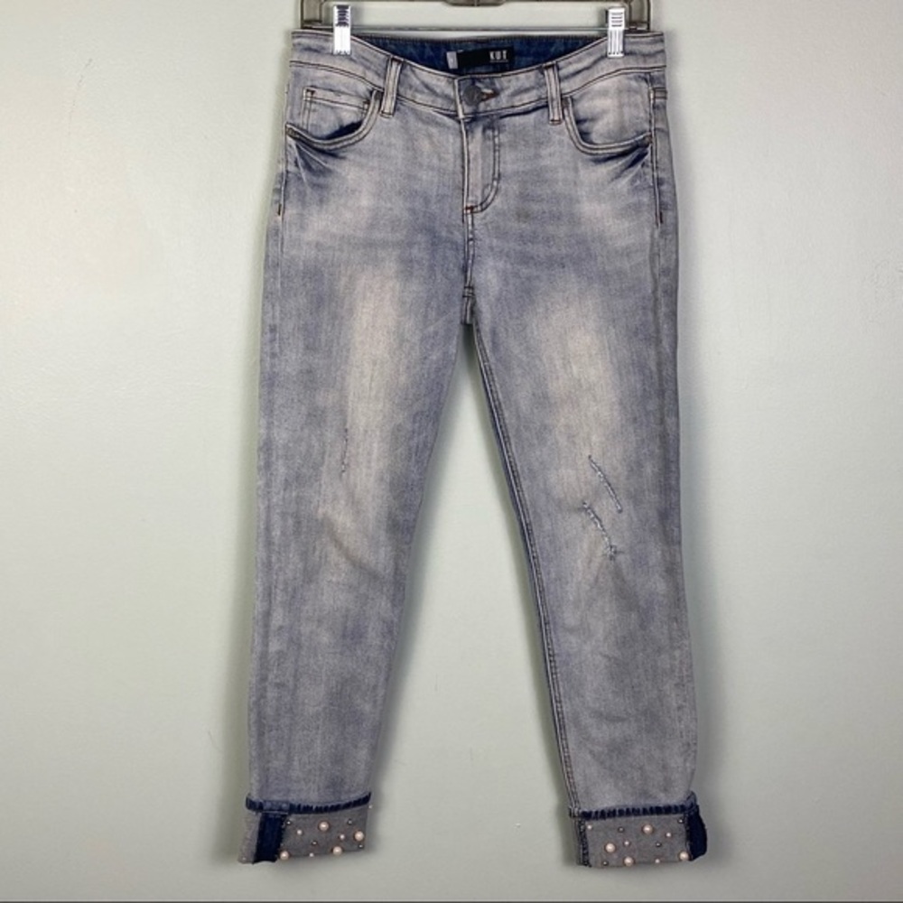 KUT FROM THE KLOTH “Catherine” boyfriend jean with pearl embellishments,4. EUC